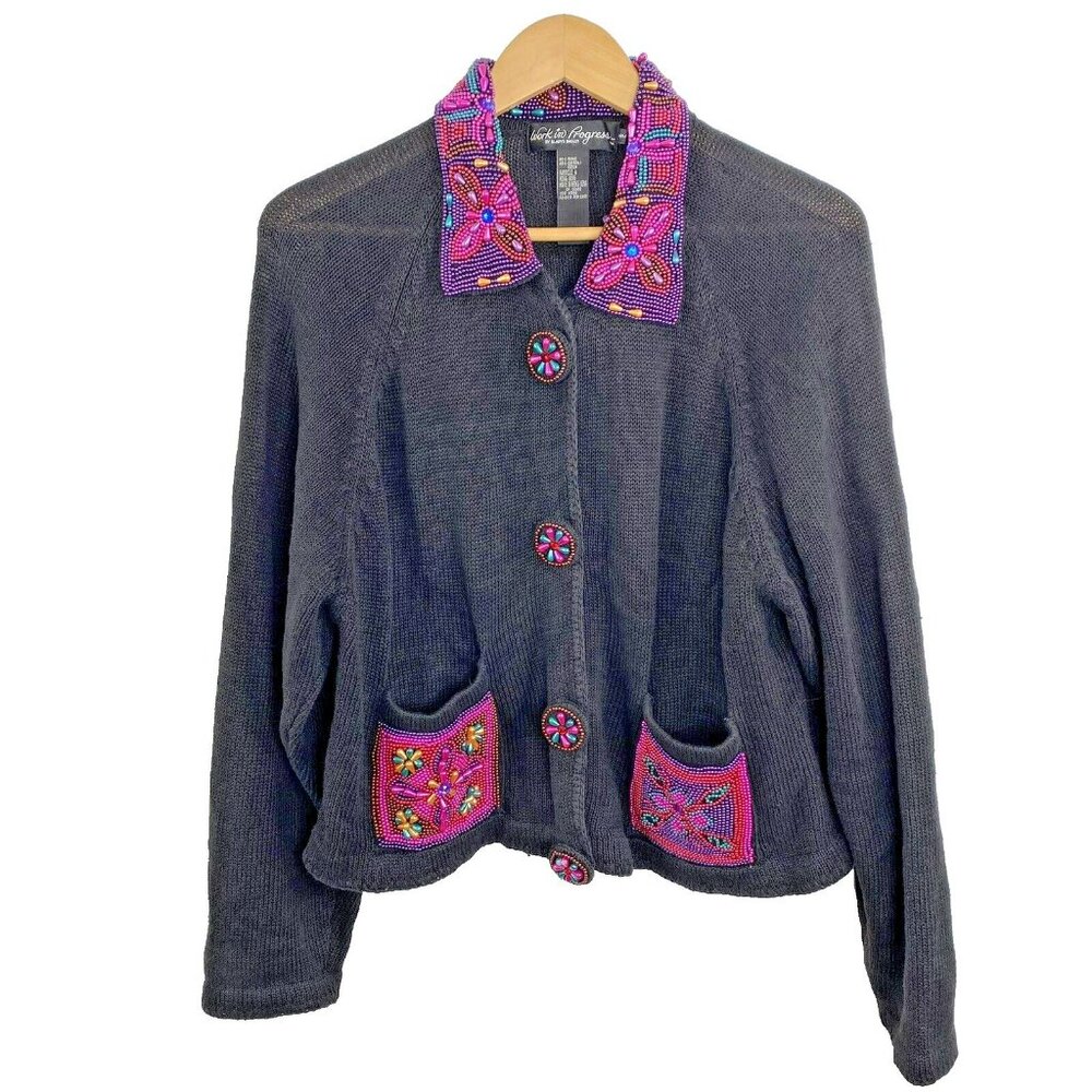 Vintage Cardigan Sweater Womens Medium Gladys Bagley Heavily Beaded Art To Wear